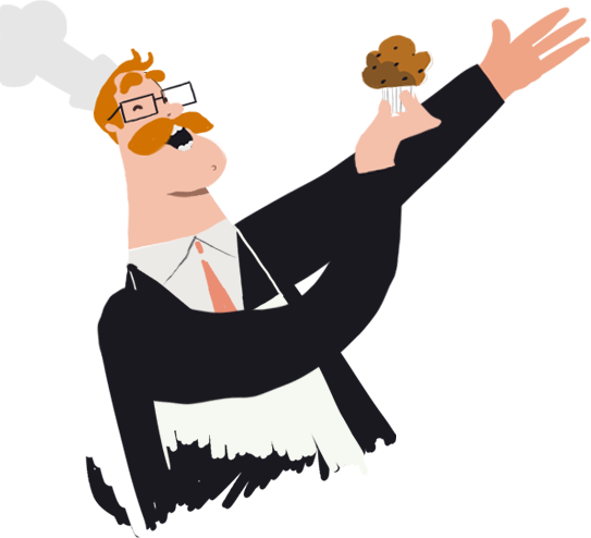 Jean-Guy montre un muffin
