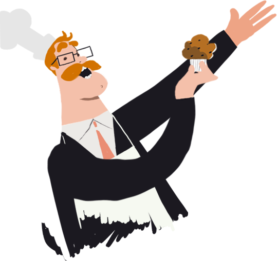 Jean-Guy montre un muffin